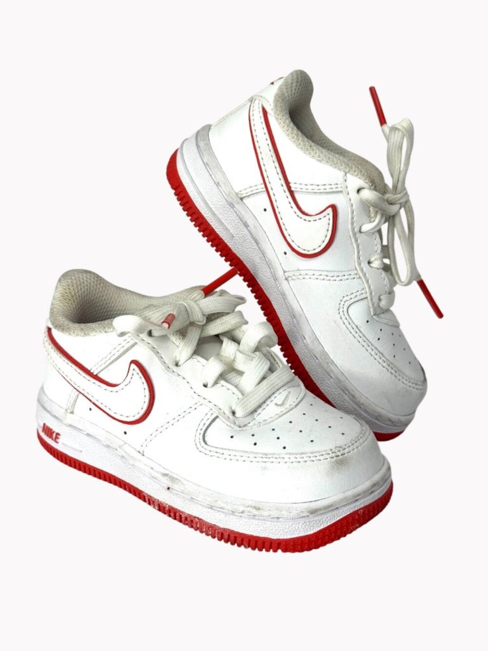 Nike Air Force 1 Kids Sneakers Size 7C White Red Lace Up Shoes Youth
